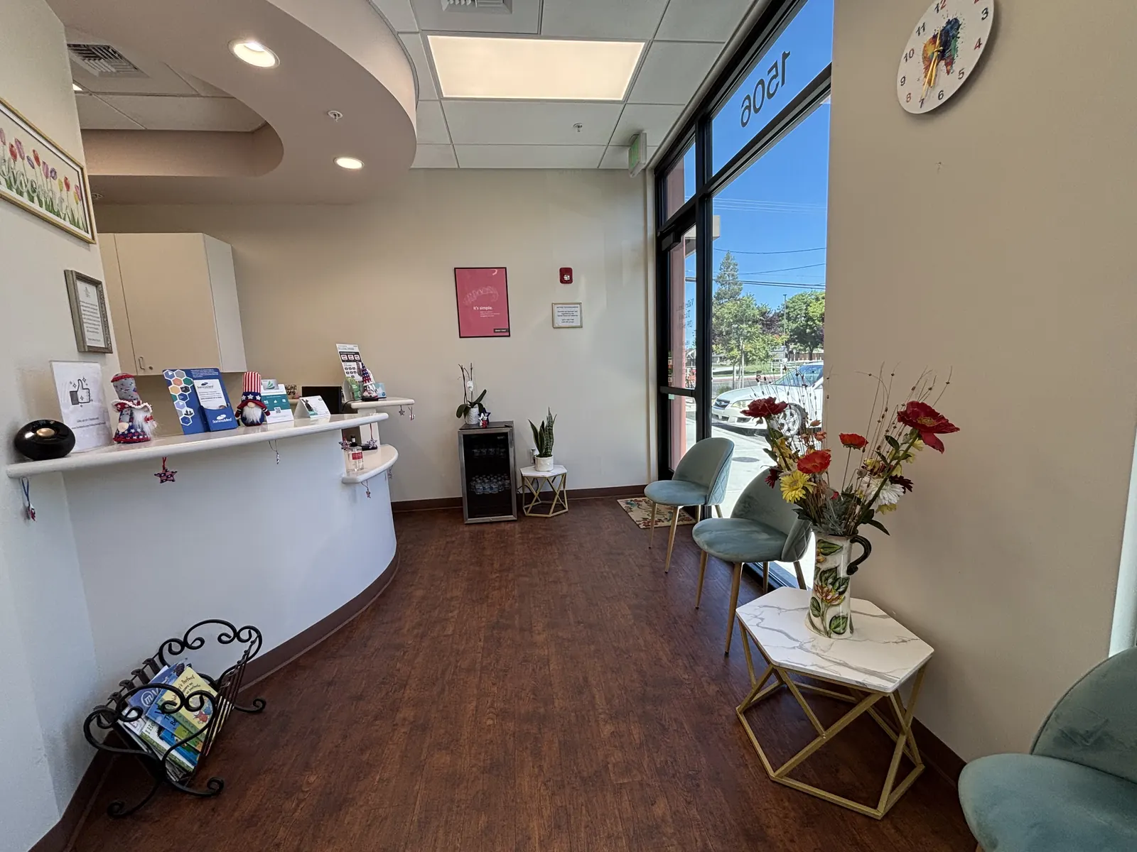 The bright reception and waiting area inside Valley Dental Turlock
